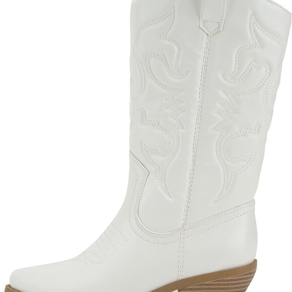Shoes - Western Cowboy Boots Womens Pointed Toe Knee High Pull On White Stylish